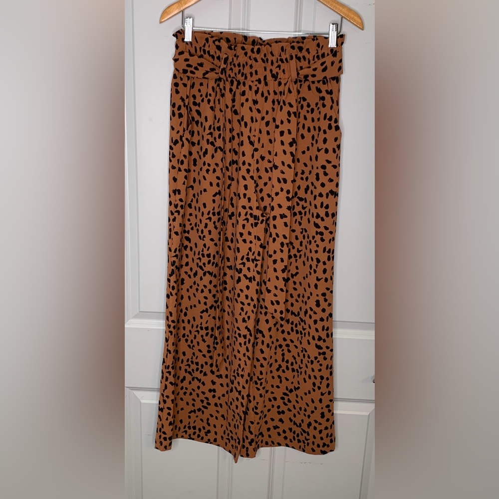 Leopard Print Brown/Tan High Waisted Wide Leg Pant in Size M